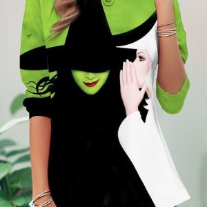 Casual Halloween Crew Neck Long Sleeve T-shirt, Blouses, color:Green|size:XXL, catalog Noracora shop
