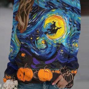 Casual Crew Neck Halloween Sweatshirt, Hoodies & Sweatshirts, color:Blue|size:3XL, catalog Noracora shop