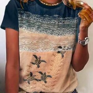 Casual Beach Crew Neck Short Sleeve T-shirt, T-shirts, color:Color1|size:3XL, catalog Noracora shop