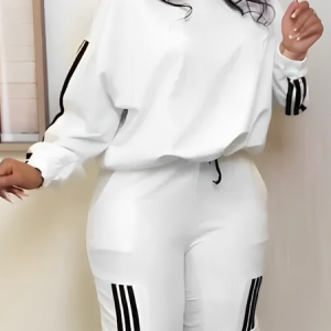 Medium Elasticity Regular Sleeve Loose Long Sleeve Color Block Casual Sweatshirt, Hoodies and Sweatshirts, color:White|size:XXL, Stylewe