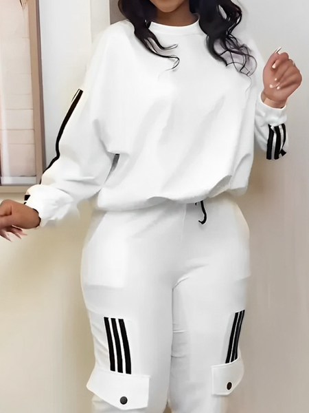 Medium Elasticity Regular Sleeve Loose Long Sleeve Color Block Casual Sweatshirt, Hoodies and Sweatshirts, color:White|size:XXL, Stylewe