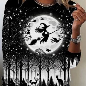 Women's Long Sleeve Tee T-shirt Spring/Fall Halloween Jersey Crew Neck Holiday Going Out Casual Top Black, JustFashionNow Long sleeve tops, color:Black|size:XXL,