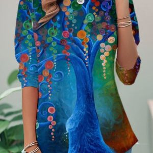 Casual Leaf Crew Neck Long Sleeve T-shirt, T-shirts, color:Multicolor|size:XXL, catalog Noracora shop