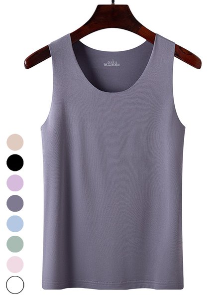 Women's Sleeveless Tank Top Camisole Summer Plain Crew Neck Daily Going Out Casual Top, JustFashionNow Tanks & Camis, color:Light Gray|size:4XL,