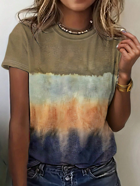 Casual T-Shirt With Gradient Contrast Design, T-shirts, Lilicloth.com