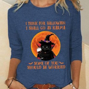 Casual Halloween Crew Neck Long Sleeve T-shirt, T-shirts, color:Blue|size:3XL, catalog Noracora shop