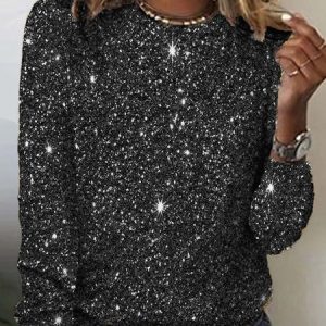 Casual Christmas Crew Neck Long Sleeve T-shirt, Blouses, color:Black|size:XXL, catalog Noracora shop