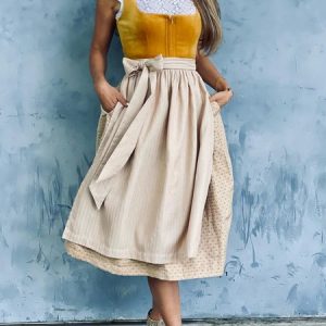 Elegant V Neck Velvet Cap Sleeve Dirndl Dress Three Piece, Midi Dresses, color:Yellow|size:XXL, Stylewe
