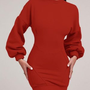 Lantern Sleeve Bodycon Pullover Sweatshirt Dress Crew Neck Mini Dress, women Bodycon Dresses, ChicMe catalog