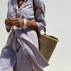 Women Striped Shirt Collar Half Sleeve Comfy Casual Midi Dress, Dresses, color:Gray|size:XL, catalog Noracora shop