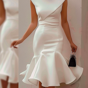 Regular Fit Elegant Raglan Sleeves Party Dress With No, Midi Dresses, color:White|size:XXL, Stylewe