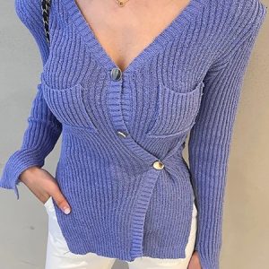 V Neck Regular Fit Regular Sleeve Urban Cardigan, Cardigans, color:Purple|size:XXL, Stylewe
