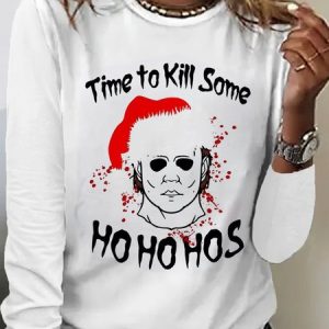 Casual Letter Pattern Crew Neck Long Sleeve T-shirt, T-shirts, color:White|size:XXL, catalog Noracora shop