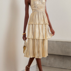 Women Plain Crew Neck Gallus Comfy Vacation Beaded Maxi Dress, Dresses, color:Champagne|size:XL, catalog Noracora shop