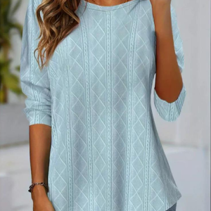 Women's Long Sleeve Blouse Spring/Fall Plain Jersey Crew Neck Daily Going Out Casual Top, JustFashionNow Shirts, color:Blue|size:XXL,