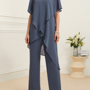 Women Plain V Neck Half Sleeve Comfy Elegant Top With Pants Two-Piece Set, Sets, color:Gray|size:XXL, catalog Noracora shop