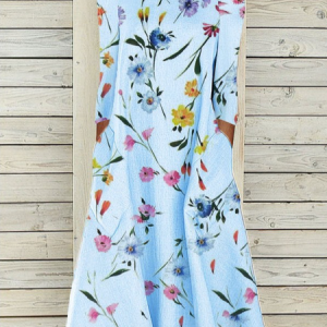 Women Floral Crew Neck Three Quarter Sleeve Comfy Casual Maxi Dress, Dresses, color:Blue|size:5XL, catalog Noracora shop
