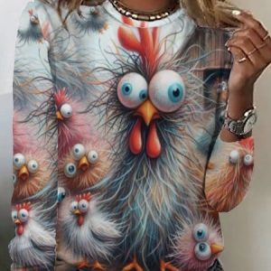 Casual Animal Crew Neck Long Sleeve T-shirt, T-shirts, color:Multicolor|size:4XL, catalog Noracora shop