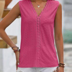 Women's Sleeveless Tank Top Camisole Summer Plain Lace V Neck Daily Going Out Casual Top White, JustFashionNow Tanks & Camis, color:Rose Red|size:XXL,