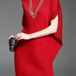 Elegant Loose Plain Crew Neck Dress, Mini Dresses, color:Red|size:XXL, Stylewe