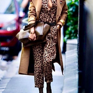 Pocket Stitching Shawl Collar Leopard Casual Long Sleeve Jumpsuit, Jumpsuits, color:Brown|size:XXL, Stylewe