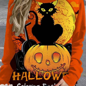 Casual Crew Neck Halloween Sweatshirt, Hoodies & Sweatshirts, color:Orange Red|size:5XL, catalog Noracora shop