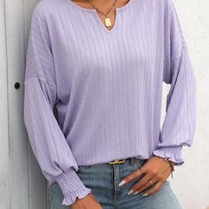 Casual Plain Crew Neck Long Sleeve T-shirt, T-shirts, color:Light Purple|size:XXL, catalog Noracora shop