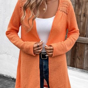 Women's Plain Lace Regular Loose Kimono, Outerwear, color:Orange|size:XL, catalog Noracora shop