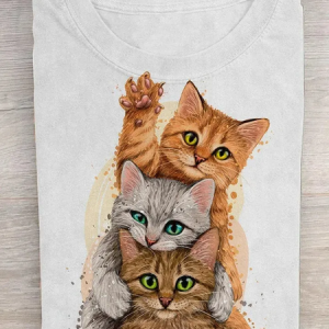 Casual Cat Crew Neck Long Sleeve T-shirt, T-shirts, color:White|size:3XL, catalog Noracora shop