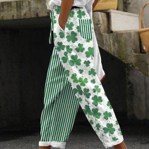 Casual Four-leaf Clover Ankle Pants Elastic Waist Pant, Pants, color:Stripe|size:5XL, catalog Noracora shop