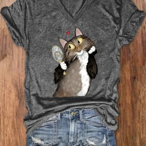 Knitted V Neck Loose Casual T-Shirt, T-shirts, Lilicloth.com