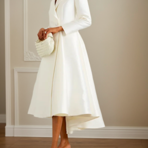 Lapel Collar Elegant Regular Sleeve Regular Fit Midi Dress, Midi Dresses, color:White|size:XXL, Stylewe