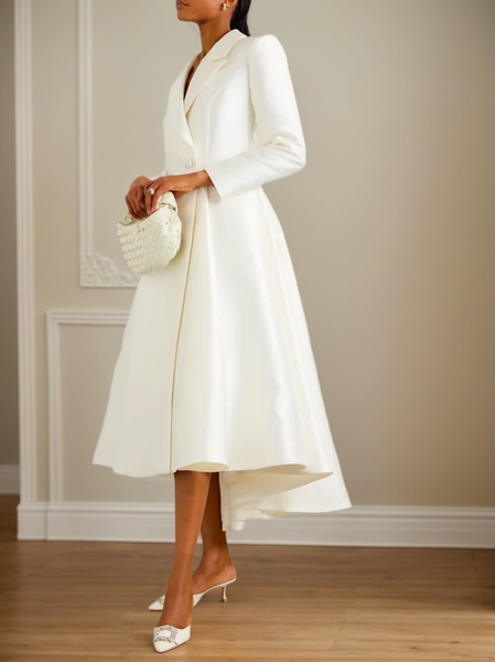 Lapel Collar Elegant Regular Sleeve Regular Fit Midi Dress, Midi Dresses, color:White|size:XXL, Stylewe