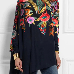 High Elasticity Floral Loose Long Sleeve Turtleneck Urban Shirt, Blouses and Shirts, color:As Picture|size:XXL, Stylewe