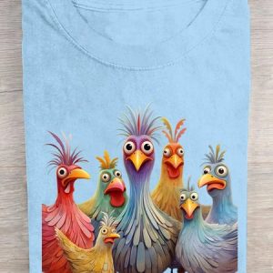 Casual Animal Crew Neck Short Sleeve T-shirt, T-shirts, color:Light Blue|size:3XL, catalog Noracora shop
