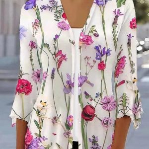 Women's Geometric Regular Loose Kimono, Cardigans, color:Rose Red|size:3XL, catalog Noracora shop