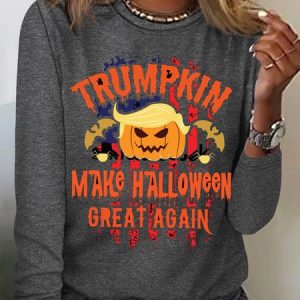 Women's Long Sleeve Tee T-shirt Spring/Fall Halloween Cotton Crew Neck Daily Going Out Casual Top, JustFashionNow T-Shirts, color:Gray|size:XXL,