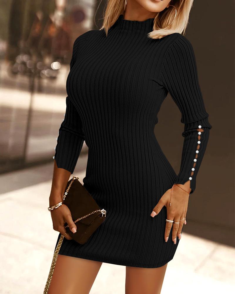 Mock Neck Beaded Knit Bodycon Dress, women Bodycon Dresses, ChicMe catalog