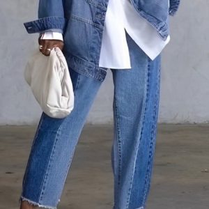 Color Block Casual Denim Regular Fit Jeans, Jeans, color:Blue|size:XXL, Stylewe