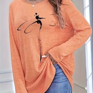 Casual Dragonfly Crew Neck Long Sleeve T-shirt, T-shirts, color:Orange|size:XXL, catalog Noracora shop