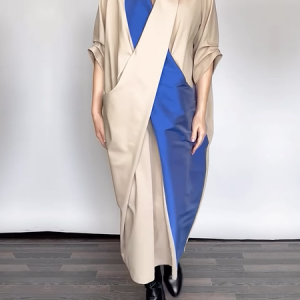 Casual Loose V neck Half Sleeve Pocket Stitching Raglan Sleeves Maxi Dress, Maxi Dresses, color:As Picture|size:XXL, Stylewe