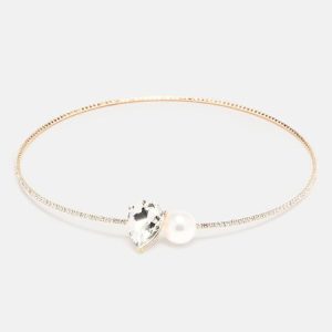 Elegant Imitation Pearl Rhinestone Choker, Necklaces, color:Golden|size:One-size, Stylewe