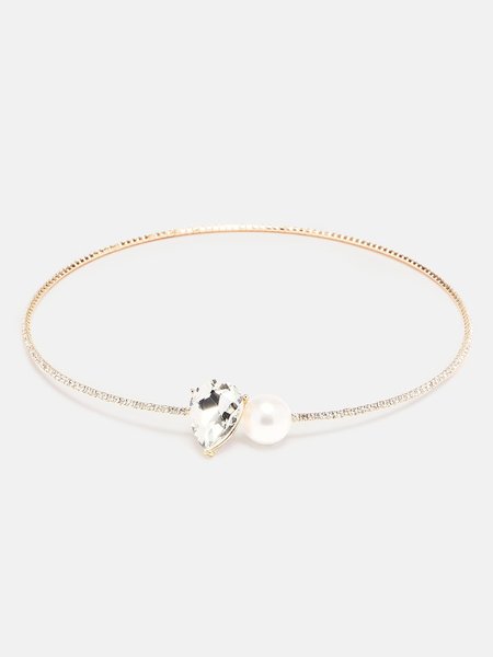 Elegant Imitation Pearl Rhinestone Choker, Necklaces, color:Golden|size:One-size, Stylewe