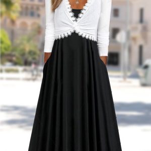 Women Plain Crew Neck Long Sleeve Comfy Casual Mini Dress, Dresses, color:Black|size:3XL, catalog Noracora shop