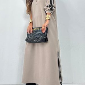 Long Sleeve Casual Loose Pocket Stitching Maxi Dress, Maxi Dresses, color:As Picture|size:XXL, Stylewe