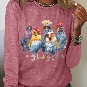 Casual Turkey Crew Neck Long Sleeve T-shirt, T-shirts, color:Pink|size:3XL, catalog Noracora shop