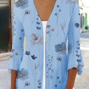Casual Floral Printed Loose Kimono, Kimono, color:Blue|size:XXL, catalog Noracora shop