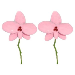 1pair Exaggerated Metal Flower Earrings, Earrings, color:Pink|size:One-size, Stylewe