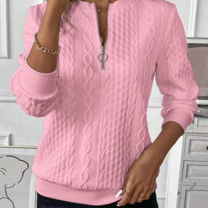 Casual Crew Neck Plain Sweatshirt Zipper, Hoodies & Sweatshirts, color:Pink|size:XXL, catalog Noracora shop