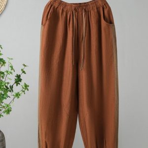 Women Comfy Plain Cotton Loose Long Pants, Pants, color:Orange|size:XXL, catalog Noracora shop